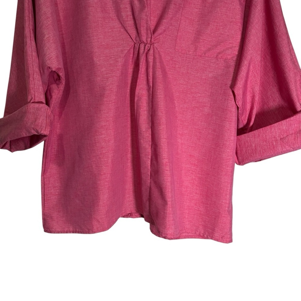 Pink Popover Tunic Top Large Cotton Blend Bell Sleeve Split Neck Boho Resort - Picture 6 of 15